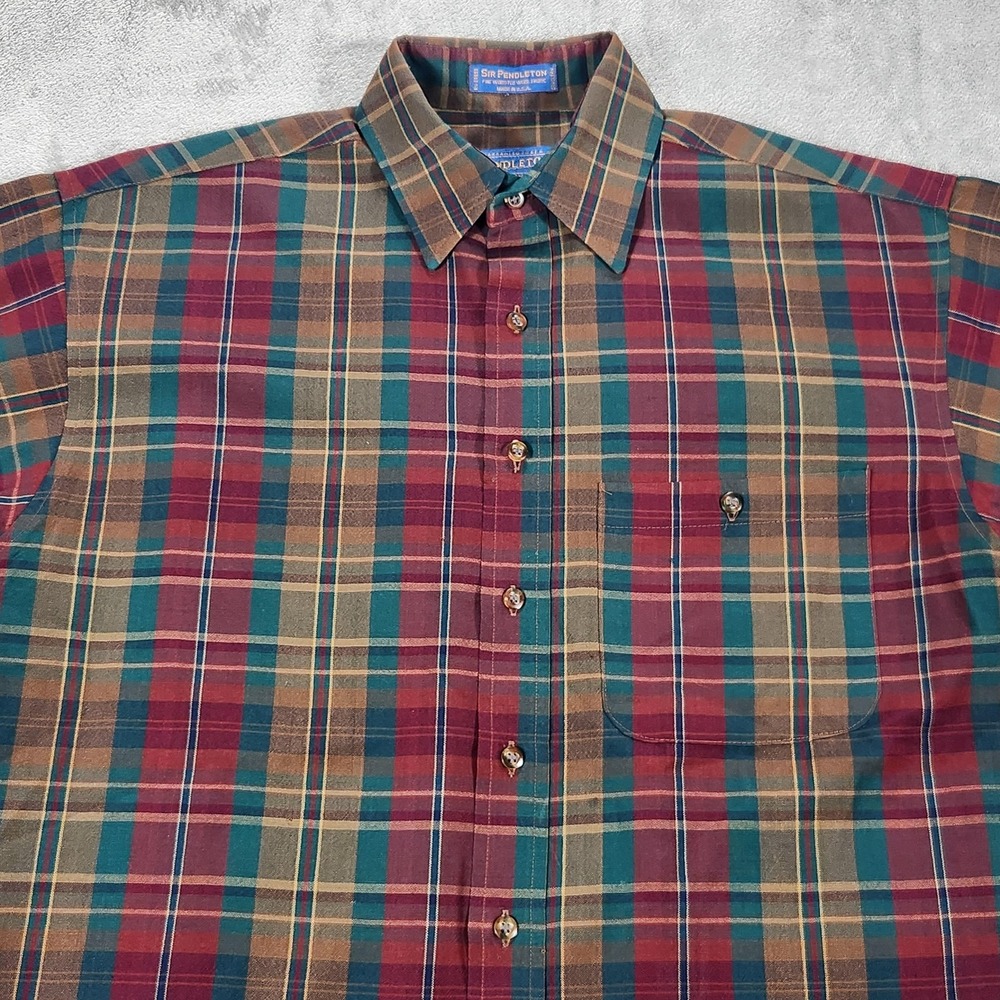Vintage Pendleton Sir Pendleton Shirt Mens Medium Plaid Wool Made USA 90s - Picture 4 of 13